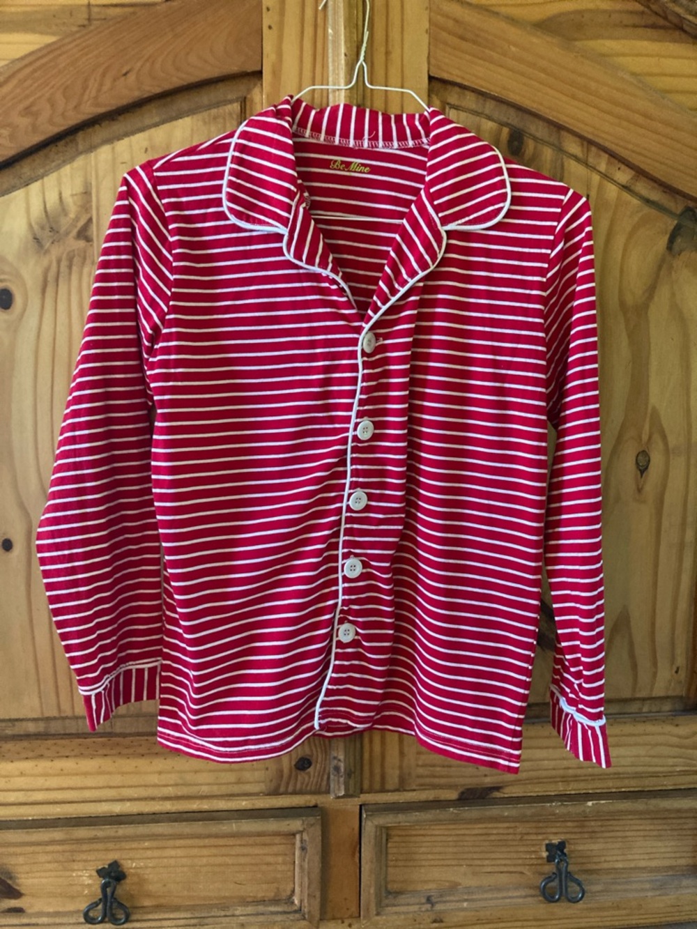 Be Mine red white striped long sleeve pajama shirt size S